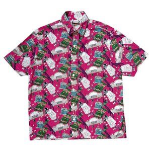 80s vintage novelty print Movie Theatre pattern short sleeve button up shirt.